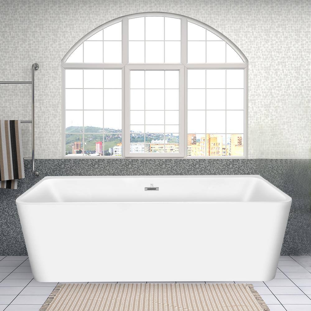 INSTER 67 in. Acrylic Flatbottom Rectangle Modern Stand Alone Soaking Tub Non-Whirlpool Bathtub in White, White-Rectangular -  WSHDRMBT0020