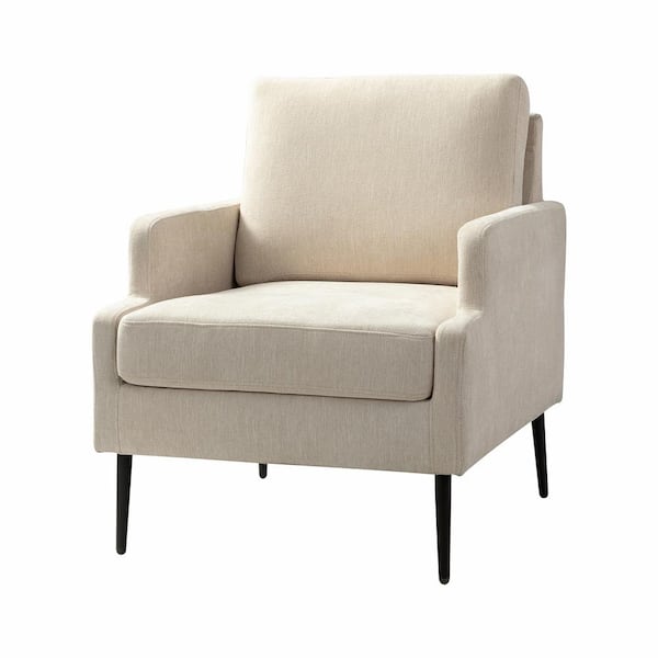 JAYDEN CREATION Daniel Ivory Polyester Arm Chair with Chenille Thin-Notched Armrest and Tapered Metal Legs