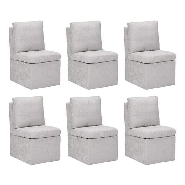 Stansberry Chenille Light Gray Fabric Upholstered Armless Dining Chair with Lift-Seat Storage, Caster Wheels (Set of 6)