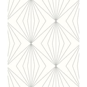 Metallic Silver and Eggshell Diamond Vector Unpasted Nonwoven Paper Wallpaper Roll 57.5 sq. ft.