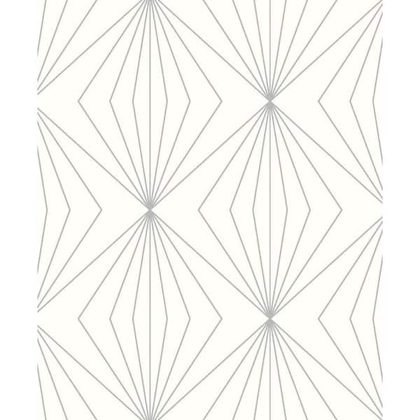 Seabrook Designs Metallic Silver and Eggshell Diamond Vector Unpasted Nonwoven Paper Wallpaper Roll 57.5 sq. ft.
