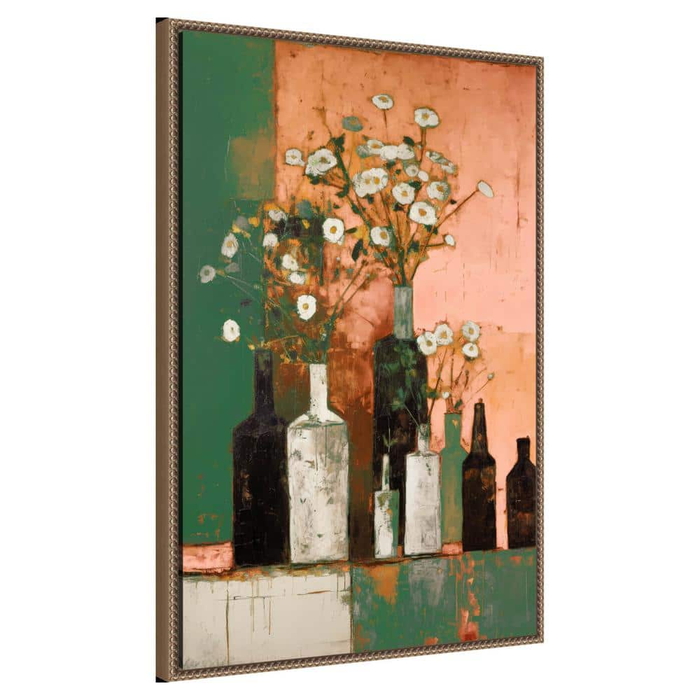Botanic-Inspired Framed Canvas Wall Art with Weathered Embellishment