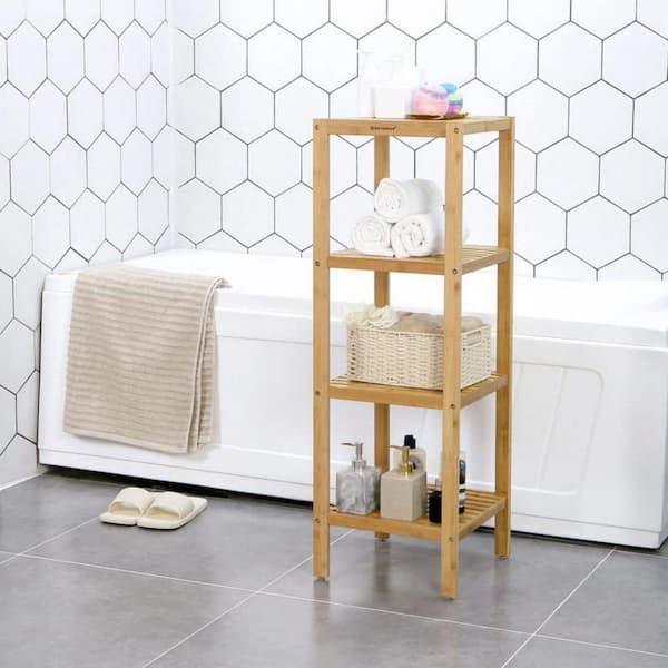 SONGMICS Bamboo Bathroom Shelves, 3-Tier Adjustable Layer Rack