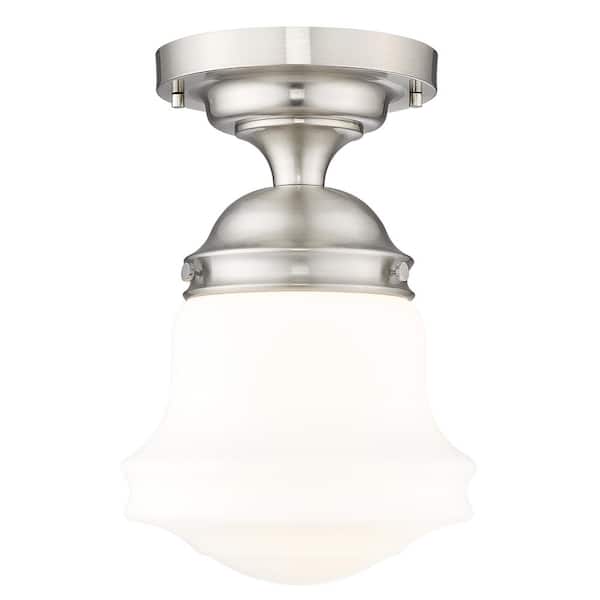 Unbranded Vaughn 10.5 In. Brushed Nickel Flush Mount with Matte Opal Glass Shade with No Bulb Included