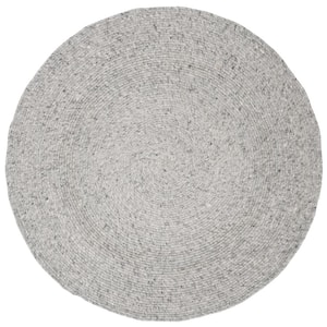 Braided Light Gray 3 ft. x 3 ft. Round Solid Speckled Area Rug