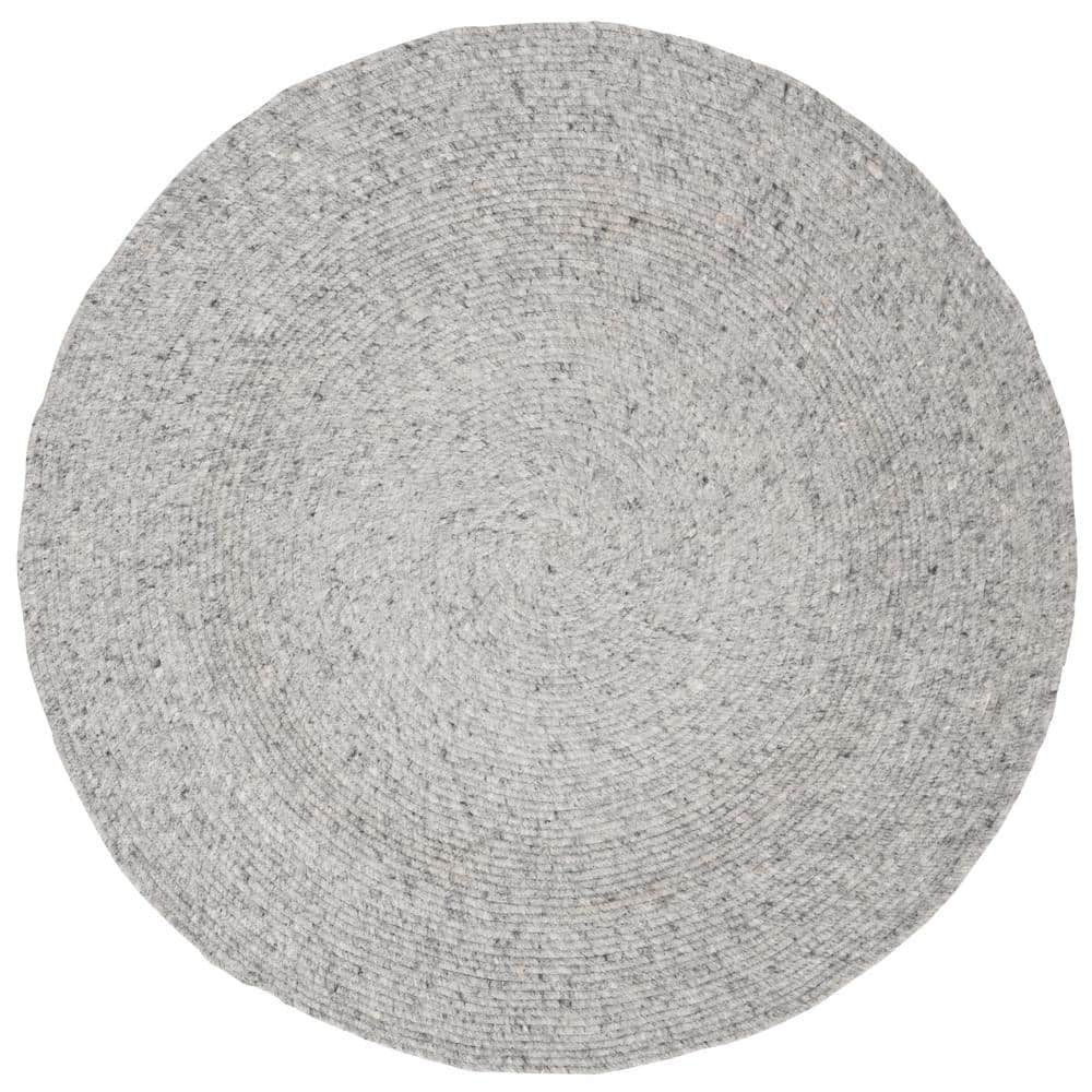 Handmade Light Gray Braided Wool Round Area Rug