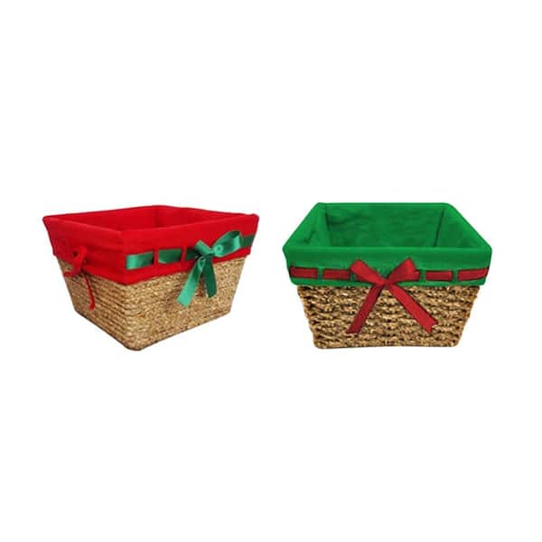 Home Accents Holiday 6.80 in. Square Christmas Stained Maize Basket with Liner (Assorted Styles - 2)
