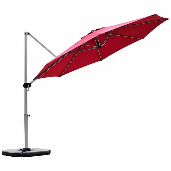 Unbranded 11 ft 360° Rotation Aluminum Cantilever Tilt Patio Offset Umbrella in Red