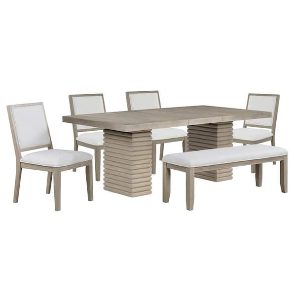 Steve Silver Lily 6-Piece Brown Wood Dining Set with 4 Upholstered Chairs and Bench