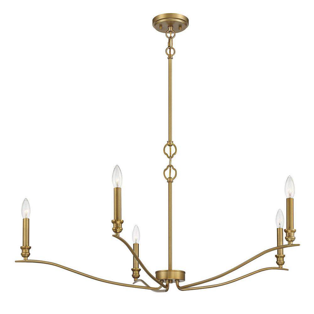 Natural Brass 5-Light Chandelier with Curved Arms