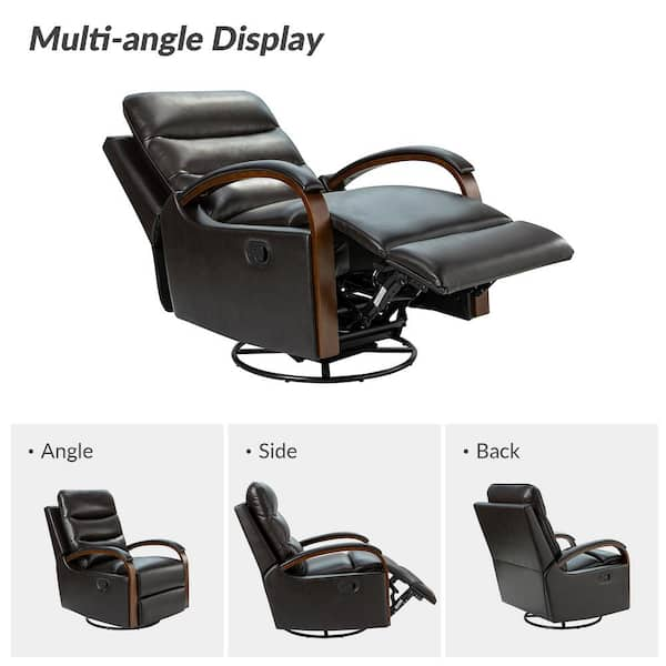 Vegan Leather Manual Swivel Rocker Glider Recliner Chair with Massage & Heat, Lumbar Pillow Included Ebern Designs Leather Type: Black Faux Leather