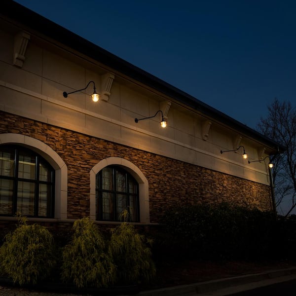 Plaza 1-Light Black Modern Outdoor Solar Barn Morph Technology Wall Sconce with Gooseneck Arm and Warm White LED Bulb