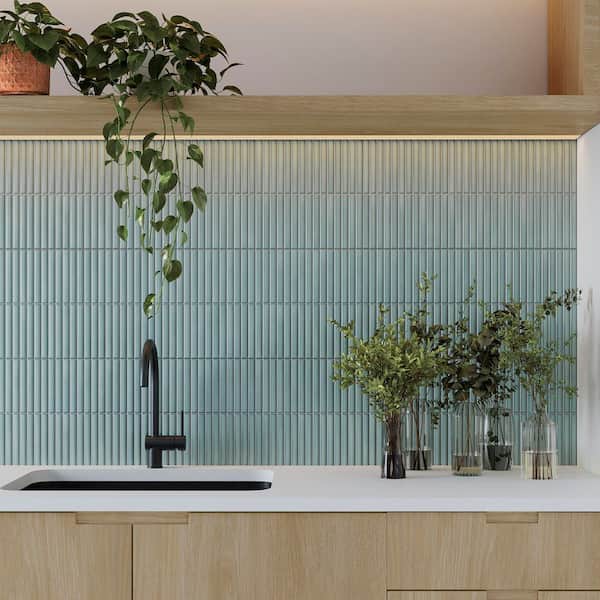 Spanish Lingot 12 in. x 24 in. x 9mm 3D Glazed Fluted Porcelain Wall Tile Pallet-Aqua (25 Piece, 53.8 Sq. Ft. / Pallet)