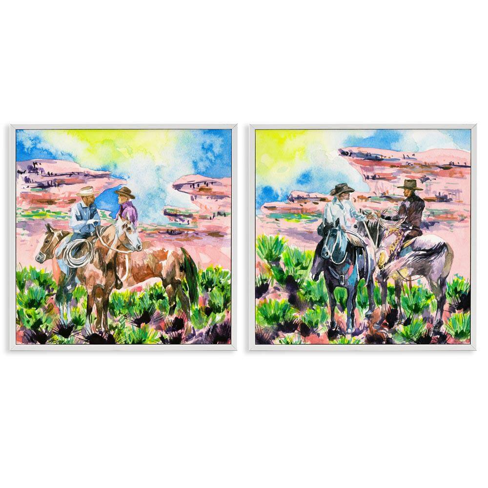 Cowboys Under Western Sun by Melissa Wang 2 Pieces White Framed Nature Giclee Art Print 24 in. x 24 in. price history on PriceWatchPro