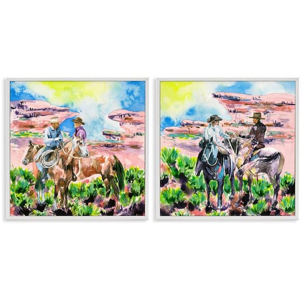 Stupell Industries Cowboys Under Western Sun by Melissa Wang 2 Pieces White Framed Nature Giclee Art Print 24 in. x 24 in.