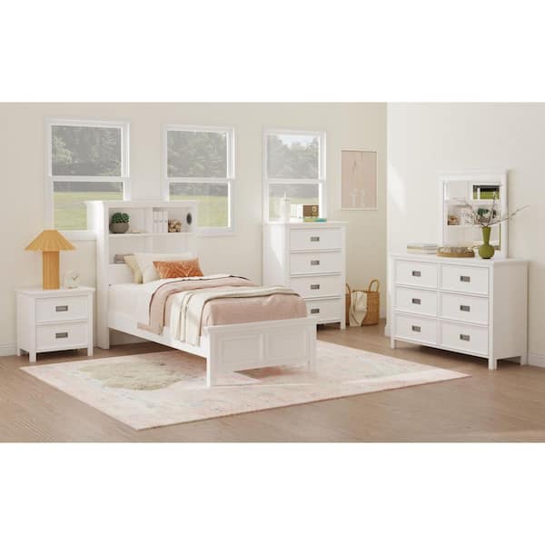 Brooklyn White 2-Drawer 24 in. W Nightstand with USB
