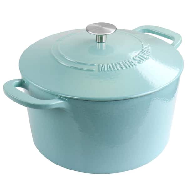 MARTHA STEWART 7 qt. Round Turquoise Enameled Cast Iron Dutch Oven with Lid  985117931M - The Home Depot