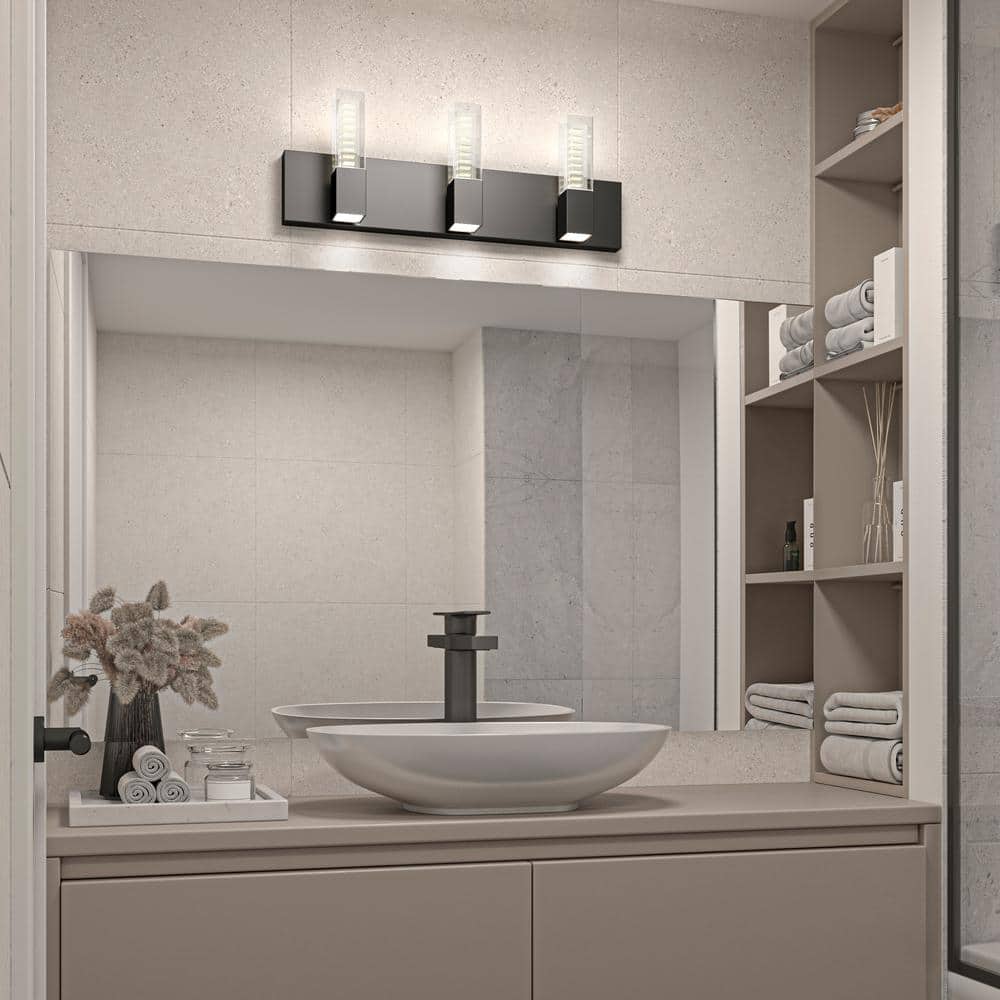 Hologram 24 in. 3-Light Black LED Integrated Vanity Light Bar price history on PriceWatchPro