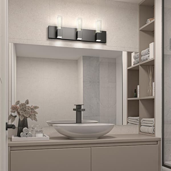 Artika Hologram 24 in. 3-Light Black LED Integrated Vanity Light Bar