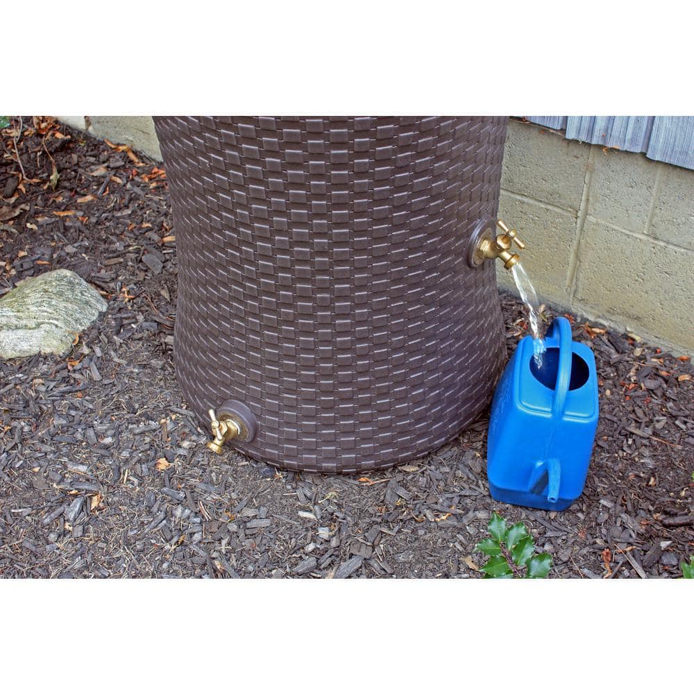 Dark Brown Wicker 50-Gallon Dual Spigot Rain Barrel Planter