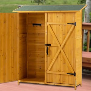 56 in. W x 19.5 in. D x 64 in. H Natural Solid Wood Outdoor Storage Cabinet with Lockable Door and Detachable Shelves