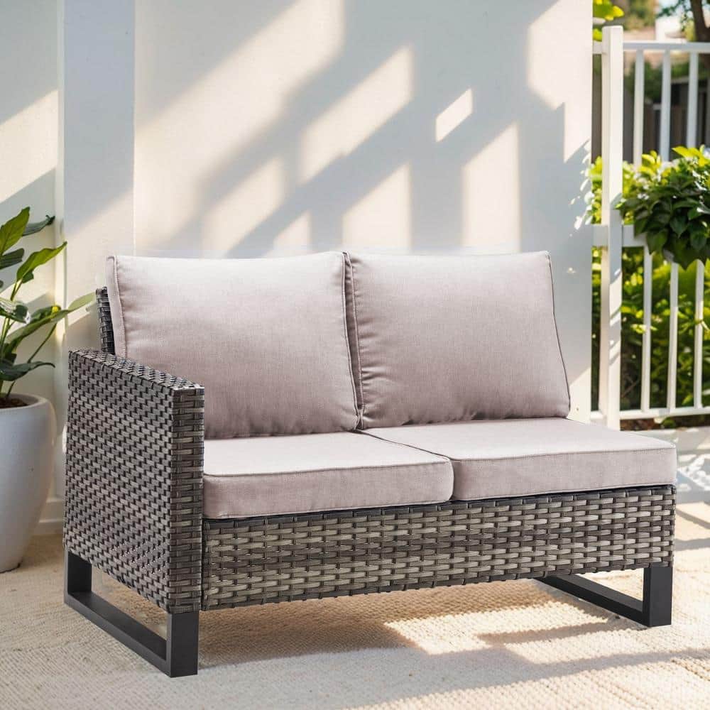 Gymojoy Valenta Gray Wicker Outdoor Loveseat with Beige