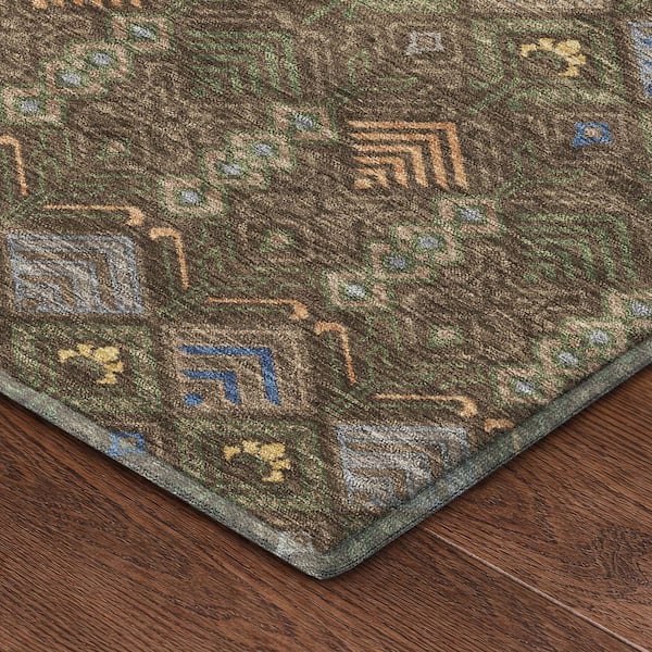 Mayfield Premium Machine Washable Abstract AMF2487 Chocolate 9 ft. x 12 ft. Area Rug