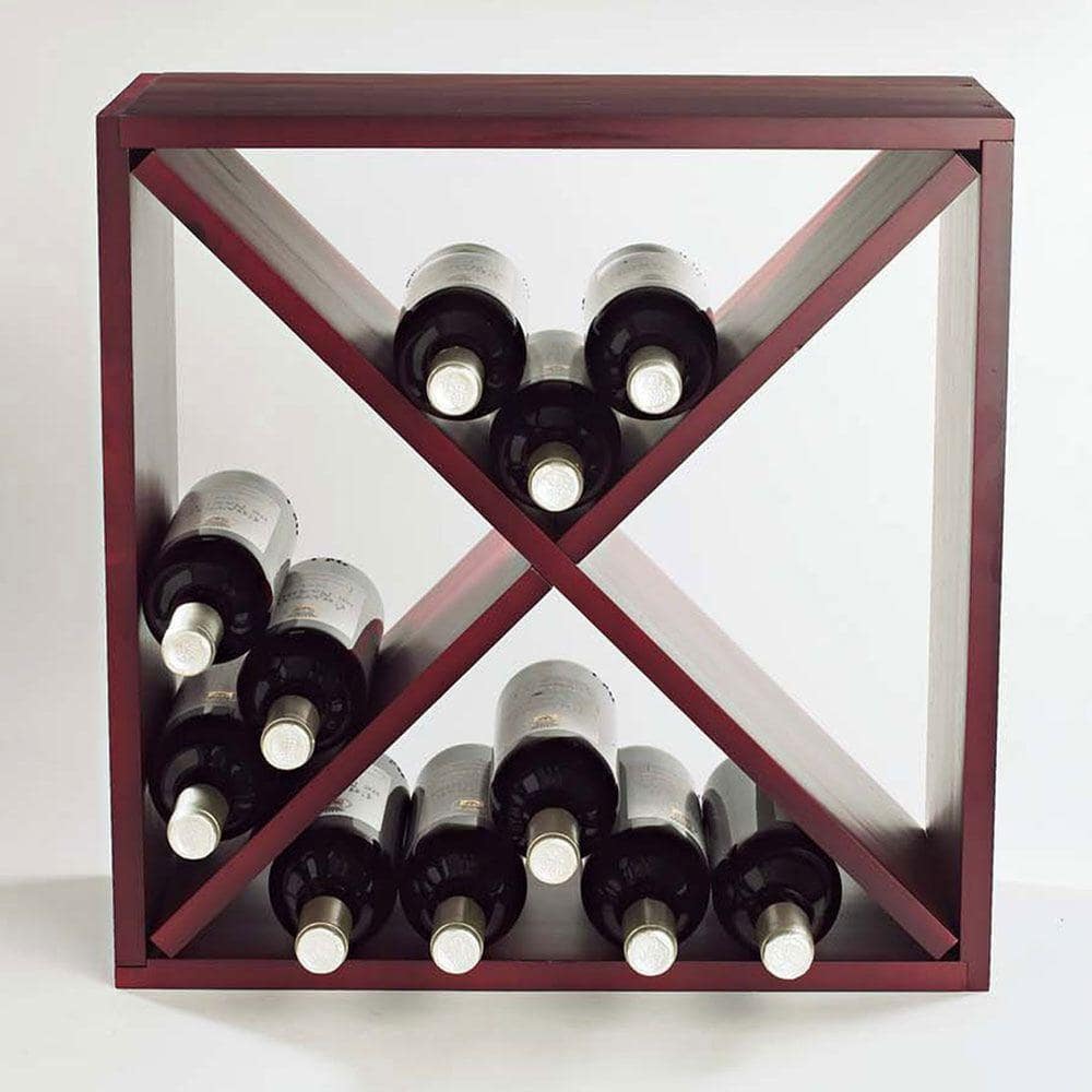 Mahogany 24-Bottle Tabletop Wine Rack with X-Shape Storage