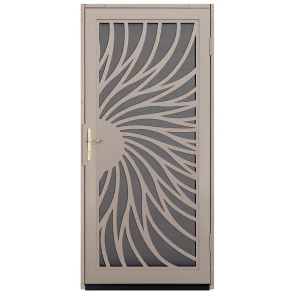 Unique Home Designs 36 in. x 80 in. Solstice Tan Surface Mount Steel Security Door with Insect Screen and Nickel Hardware
