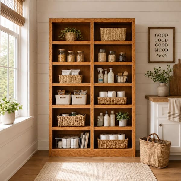 84 in. Dry Oak Wood 12-shelf Standard Bookcase with Adjustable Shelves