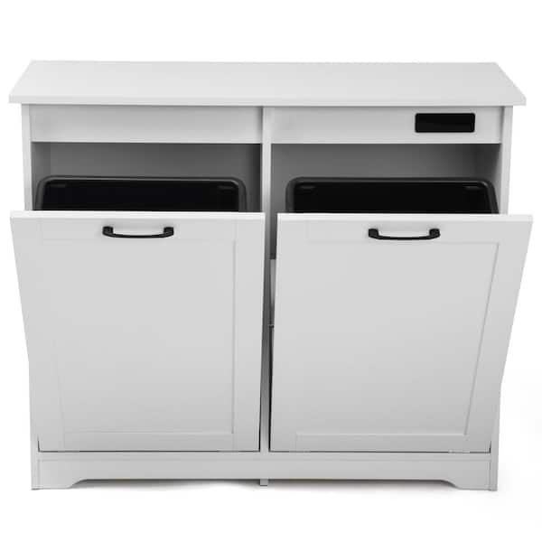 Unbranded - 37.4 in. W x 15.8 in. D x 30.7 in. H Assembled Tilt Out Trash Cabinet in White Kitchen Trash Can w/Deodorizer Device