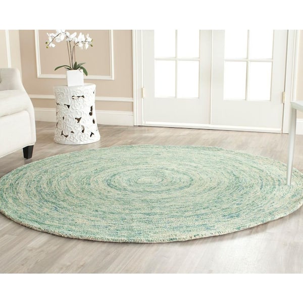 SAFAVIEH Ikat Ivory/Blue 4 ft. x 4 ft. Round Solid Area Rug