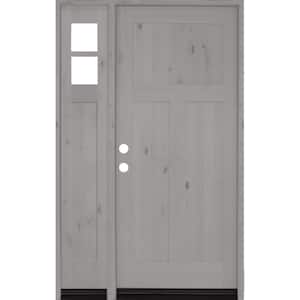 46 in. x 80 in. Knotty Alder 3 Panel Right-Hand/Inswing Clear Glass Grey Stain Wood Prehung Front Door w/Left Sidelite