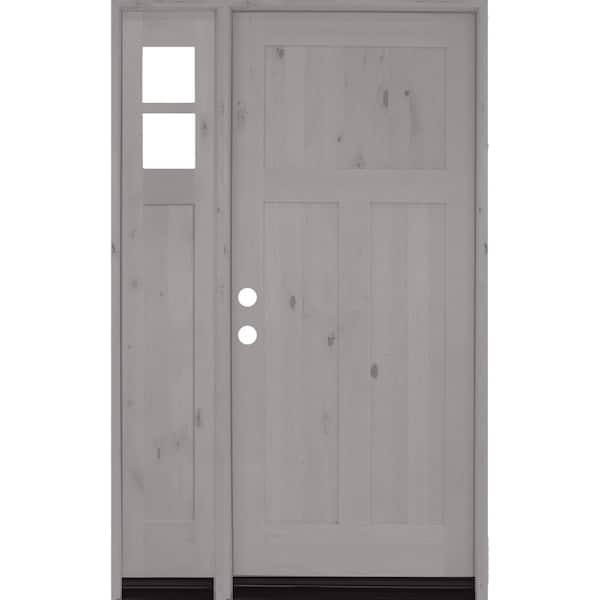 Krosswood Doors 50 in. x 80 in. Alder 3 Panel Right-Hand/Inswing Clear Glass Grey Stain Wood Prehung Front Door with Left Sidelite