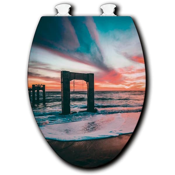 Unbranded Abandoned Pier Elongated Closed Front Toilet Seat in White