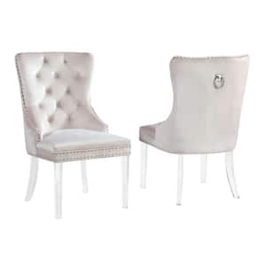 Leah Beige Tufted Velvet with Acrylic Leg Dining Chairs (Set of 2)