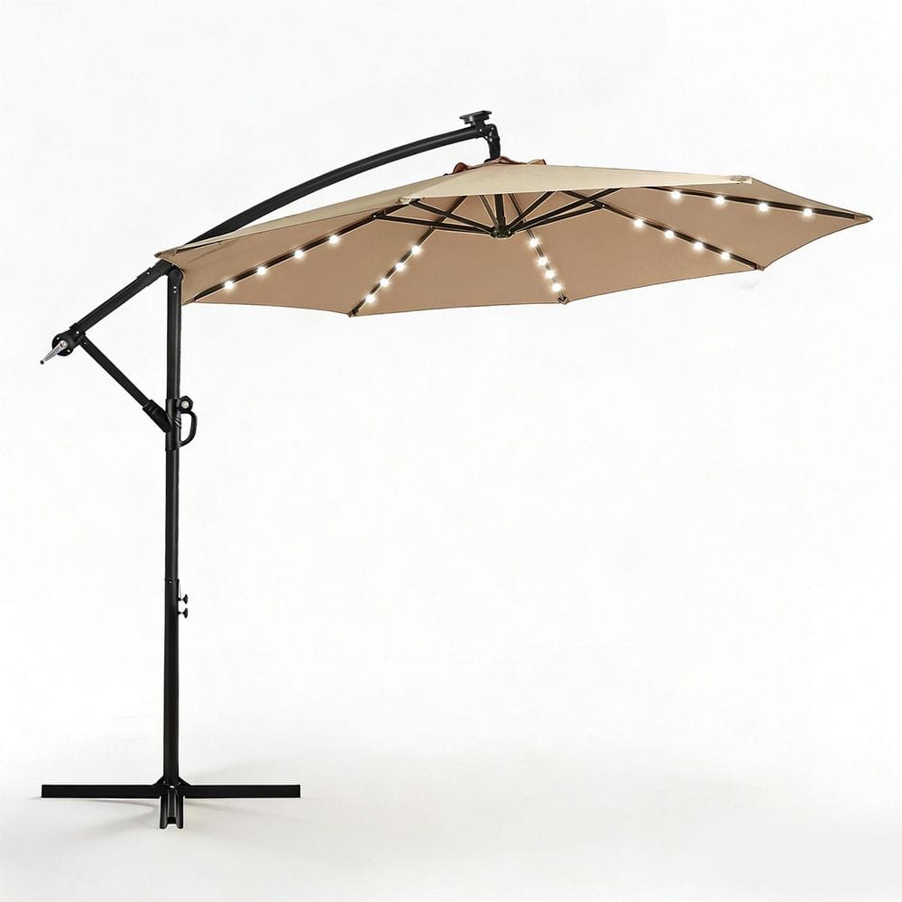 10 ft. Solar LED Patio Offset Umbrella Outdoor Cantilever Umbrella in Tan price history on PriceWatchPro