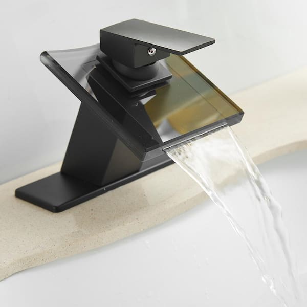 matrix decor Single Handle Single Hole Bathroom Faucet with Drain and Deckplate in Matte Black