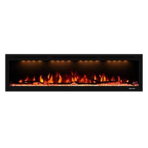 Black 62 in. 400 sq. ft. Recessed and Wall Mounted Electric Fireplace with Remote Control and Multi-Color Flame