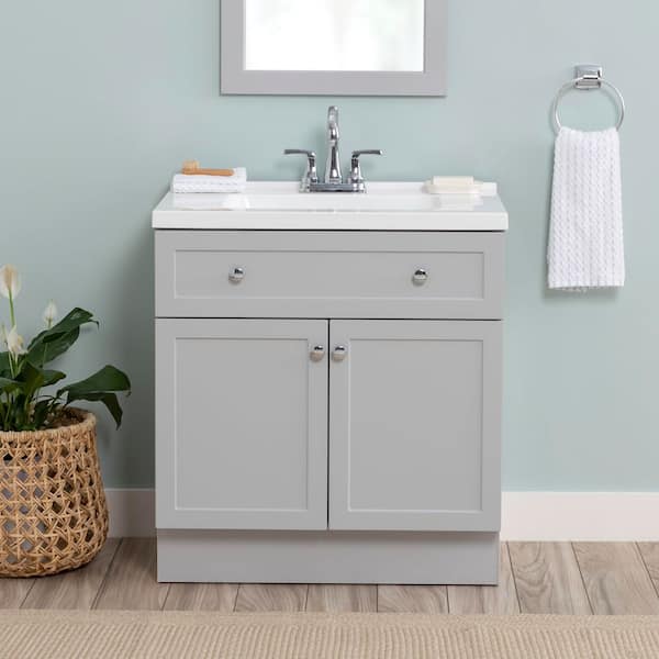 Glacier Bay Hartridge 31 in. Single Sink Pearl Gray Bath Vanity with White Cultured Marble Top (Assembled)