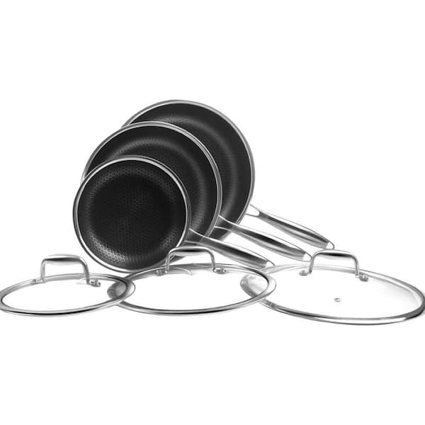 6-Piece Hybrid Nonstick Stainless Steel Frying Pan Set with Lids, Induction Compatible, Dishwasher Safe
