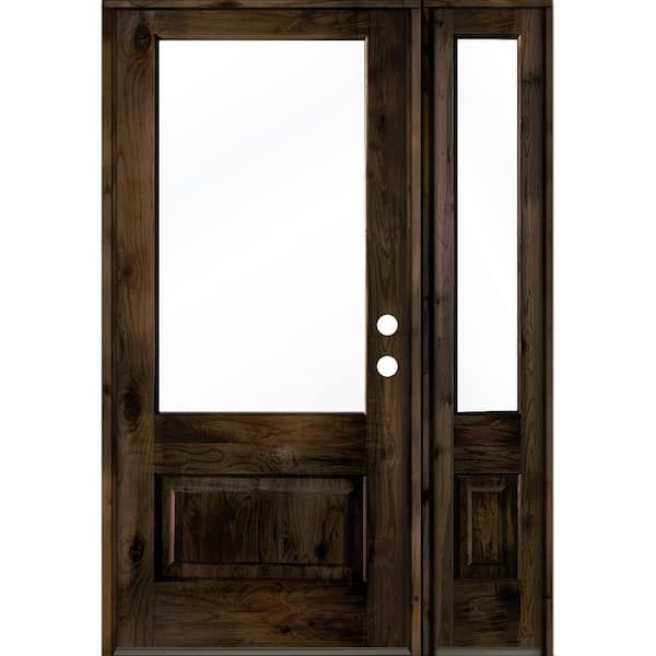 Krosswood Doors 50 in. x 80 in. Farmhouse Knotty Alder Left-Hand/Inswing 3/4 Lite Clear Glass Black Stain Wood Prehung Front Door w/RSL
