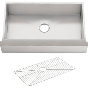 Vault Farmhouse Undermount Apron Front Stainless Steel 36 in. Single Bowl Kitchen Sink Kit with Basin Rack