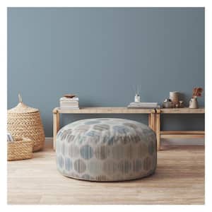 Blue and Grey Flax Round Pouf 20 in. x 24 in. x 24 in. Ottoman