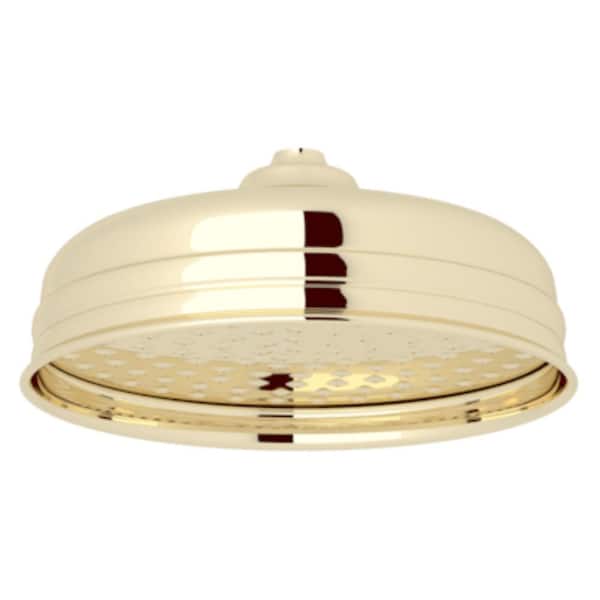 1-Spray 8 in. Single Wall Mount Fixed Rain Shower Head in Unlacquered Brass