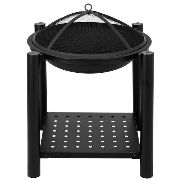 Winado 22 in. W x 10 in. H Round Metal Wood Burning Fire Pit in Black with Stand