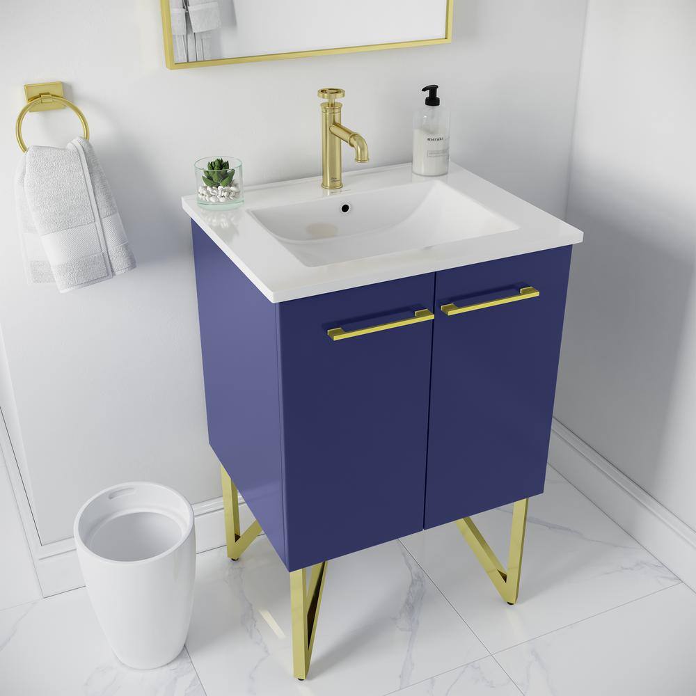 Annecy 24" Navy Blue Bathroom Vanity with Gold Accents