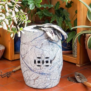 Abstract Blue and Silver Ceramic Garden Stool