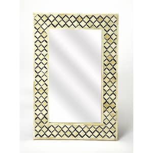 16 in. W x 24 in. H Ivory and Black Quatrefoil Bone Inlay Framed Wall Mirror