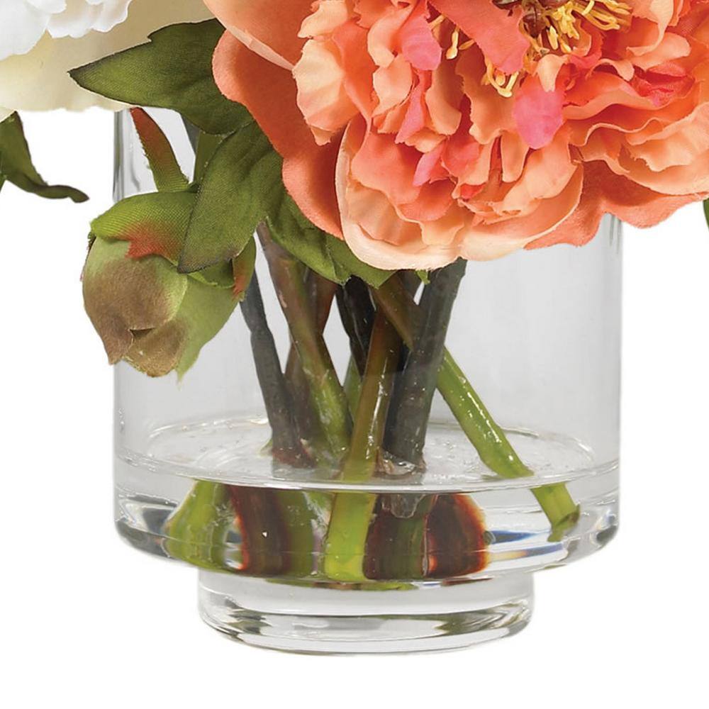 Elegant Mixed Peony Silk Arrangement in Glass Vase - 13in